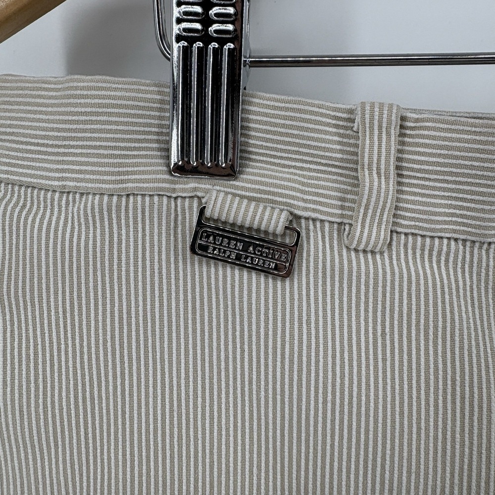 Lauren Ralph Lauren Active Bermuda Shorts Beige Pinstripe Preppy Coastal 16 - Picture 3 of 10